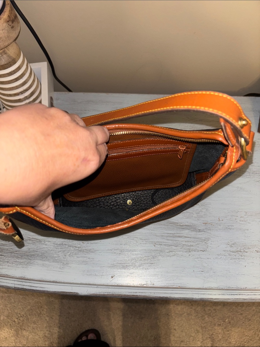 Dooney & Bourke Black and Brown Pebbled Leather Shoulder Bag - Picture 4 of 7